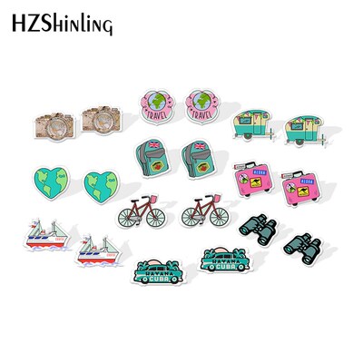2020 New Travel Camera Stud Earring Backpack Trunk Acrylic