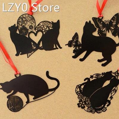 2Pcs Cute Black Cat Bookmark Holder Paper Marker Metal Hol