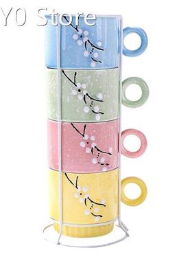 Ceramic Coffee Mugs Set Of 4 Stackable Coffee Cups With Stan