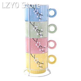 Ceramic Coffee Mugs Set Of 4 Stackable Coffee Cups With Stan