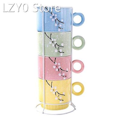 Ceramic Coffee Mugs Set Of 4 Stackable Coffee Cups With Stan