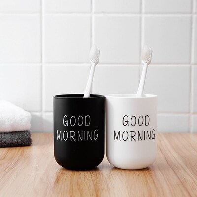 Bathroom Tumblers Good Morning Cup Round Toothbrush Toothpa