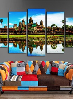 5 Panels Angkor Wat Modern Wall Art  Wall Decor Home Decorat