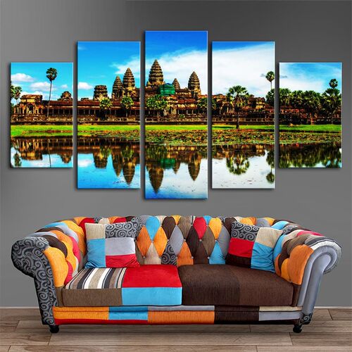 5 Panels Angkor Wat Modern Wall Art  Wall Decor Home Decorat