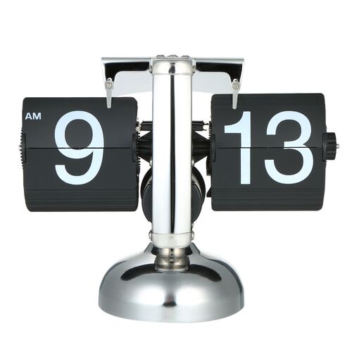 Table Clock Small Scale Retro Flip Over Desk Clock Stainless