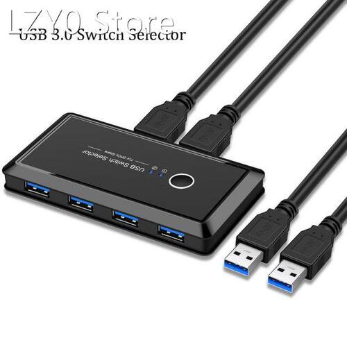 USB 3.0 2.0 KVM Switch 2 Port PCs Sharing 4 Devices 2x4 USB