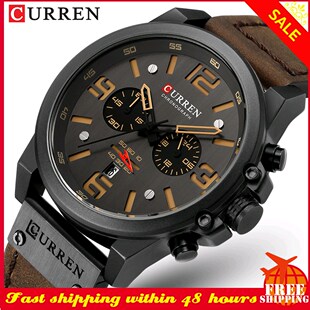 CURREN Fashion Men Watch Military Waterproof Leather Strap
