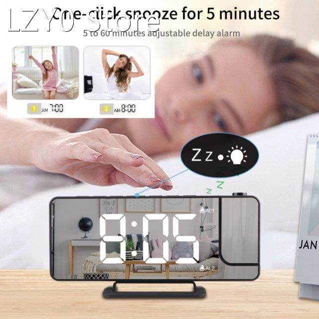 Digital Projection Dual Alarm Clocks Snooze Function Led Mir