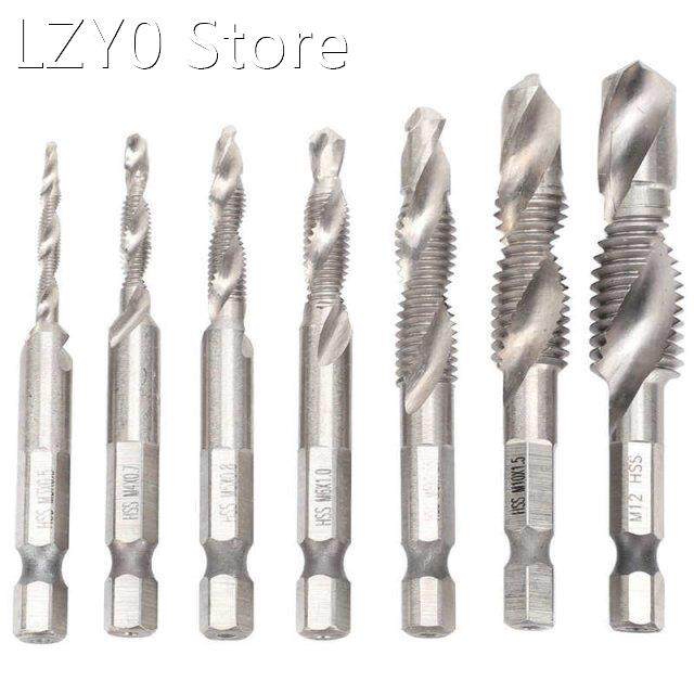 7Pcs Tap Set 1/4 Hex Shank Metric Drilling and Tapping Integ