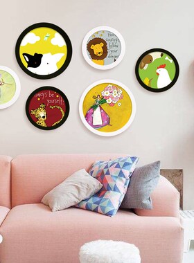 Solid Wood Hanging Photo Frame Simple Colorful Circular Mode