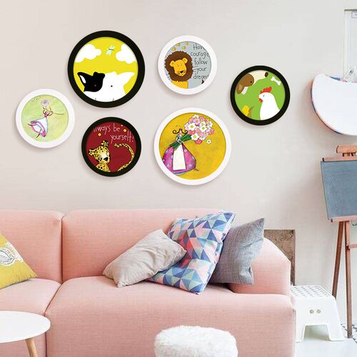 Solid Wood Hanging Photo Frame Simple Colorful Circular Mode