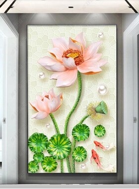 Papel de parede 3D stereo relief lotus fresh porch wallpaper