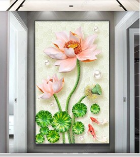 Papel de parede 3D stereo relief lotus fresh porch wallpaper