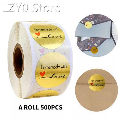 Round Gold Homemade With Love' Stickers Seal Labels