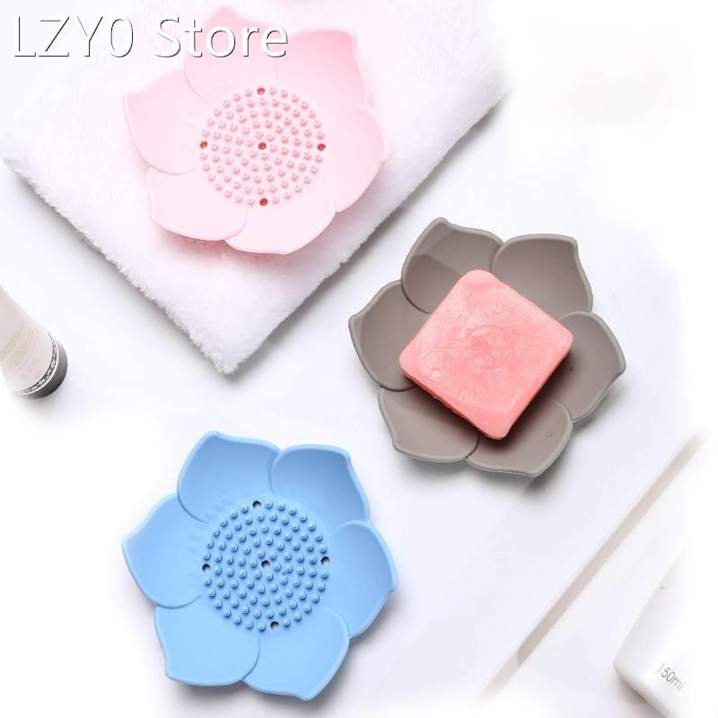1pc Silicone Box Draining Soap Dish Soap Box Plate Lotus Sha