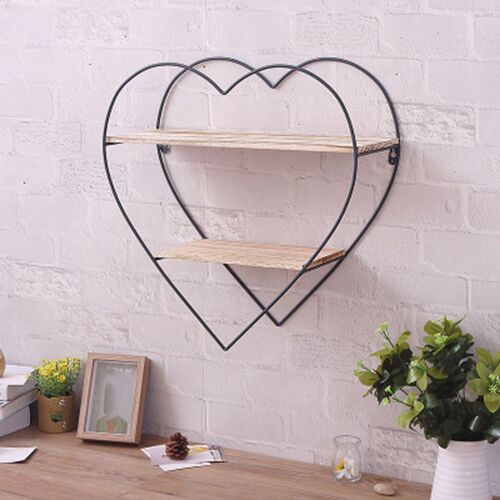 LDA Peach Wrought Iron Wooden Wall Shelf Shelf Retro Solid W