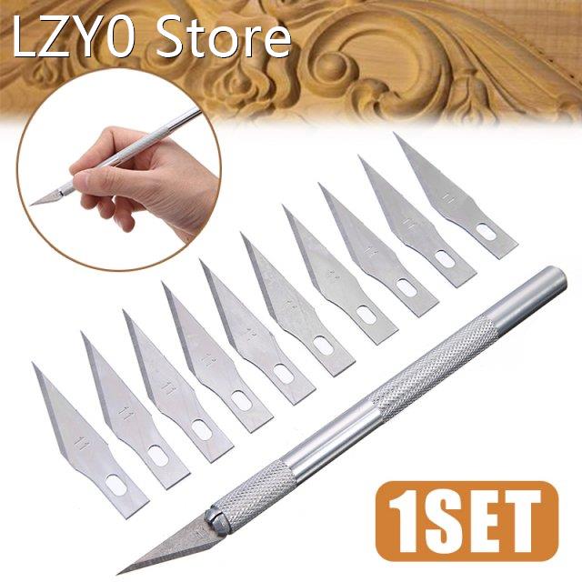 New Metal Handle Scalpel Cutter + 10Pcs Blades Wood Paper Cu