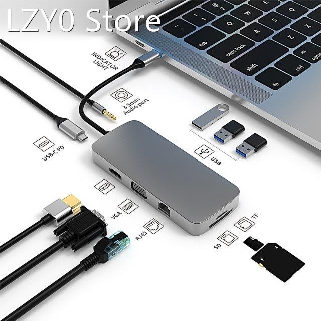 USB 3.0 Multiport Hub Adapter 10 IN 1 Type C HDMI-compatialb