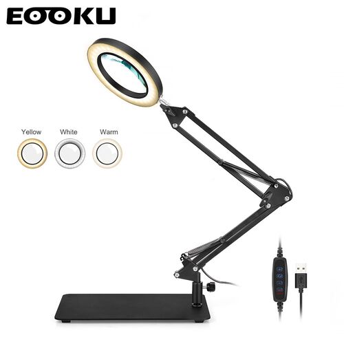 EOOKU Table Lamp LED USB 5X Magnifying Glass 3 Color Flexib