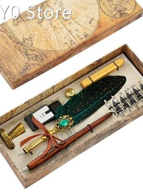 Antique Dip Pen Set with 2 Dip Pens 10 Replacement Nibs Blac