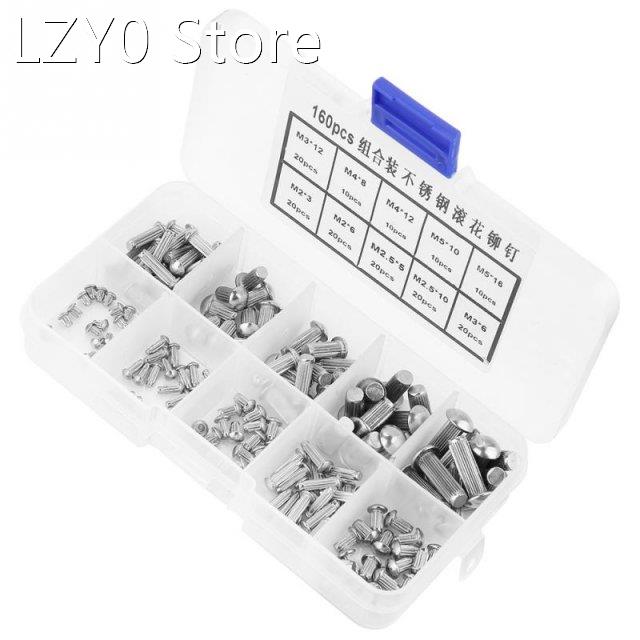 160Pcs/set M2-M5 Stainless Steel Rivets Round Head Knurled S