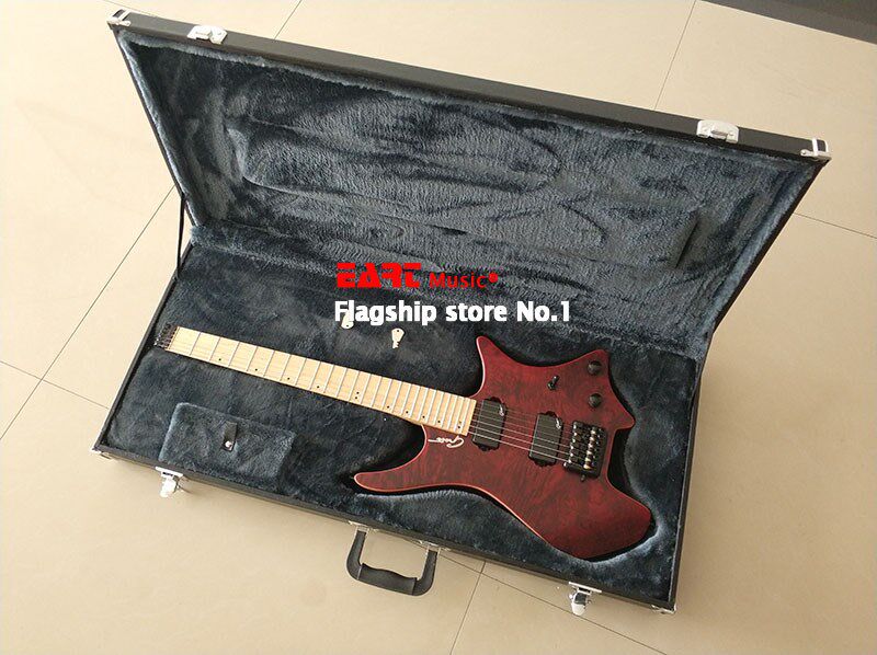 High-end headless electric guitar, tiger maple veneer, red p