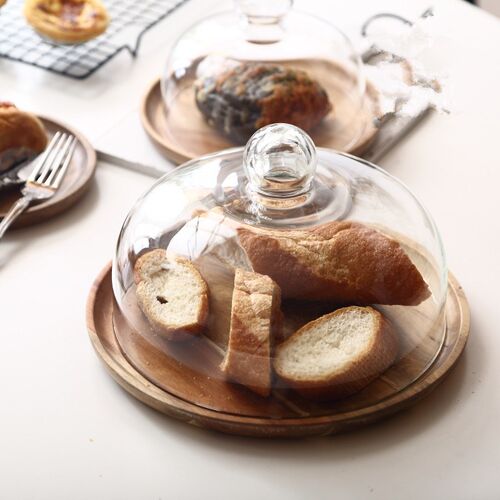 Acacia Wooden Cake Plate with Cover Fruit Dessert Serving Tr