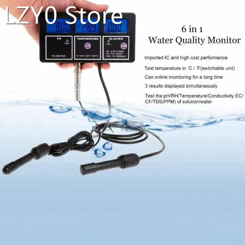 6 in 1 Water Quality Tester Monitor pH Meter Aquarium Water
