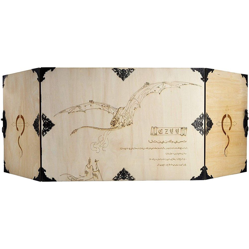 Wood Dungeon Master's DM Screen Laser Carved Dragon and Flam