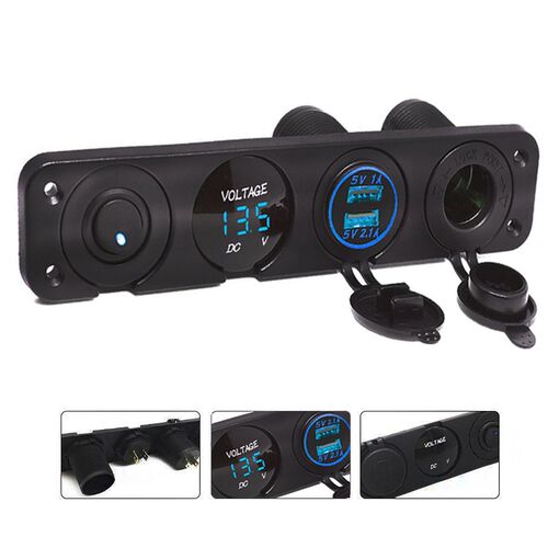 4 Hole Dual USB Charger Voltmeter 12V Power Socket Cigarett