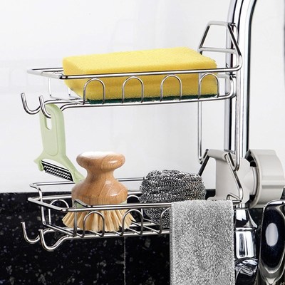 Stainless Steel Trough Sink Storage Rack Faucet Drain Shelf