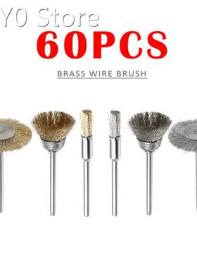 60pcs/set Brass Wire Brush Wire Wheel Brushes Die Grinder Ro