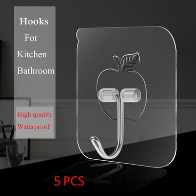 5PCS Transparent Seamless Adhesive Hook Waterproof Bathroom