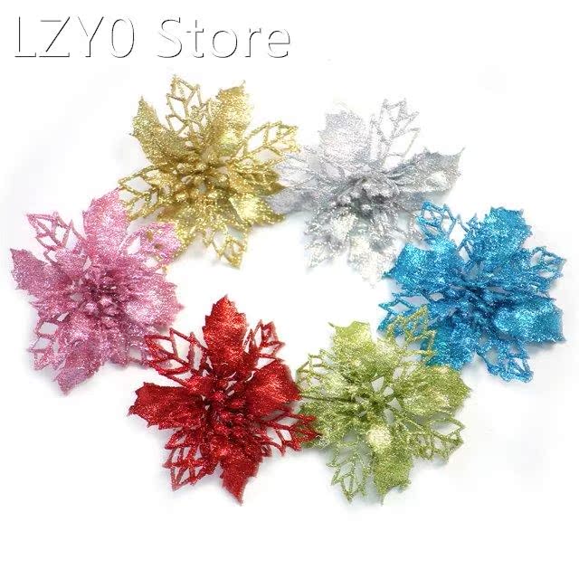 5pcs Glitter Ornament Christmas Tree Simulation Flower Weddi