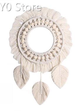 Nordic Ins Boho Woven Tassel Hanging Wall Mirror With Fringe