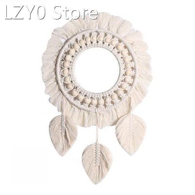 Nordic Ins Boho Woven Tassel Hanging Wall Mirror With Fringe