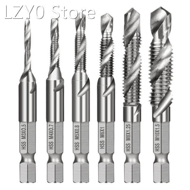 6Pcs M3-M10 Screw Tap Drill Bits HSS Taps Countersink Deburr