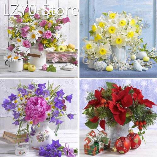 4 Pack Beautiful Flower 5D DIY Diamond Painting Full Drill R
