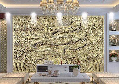 CJSIR Custom Wallpaper Stone Carved Relief Dragon Sandstone