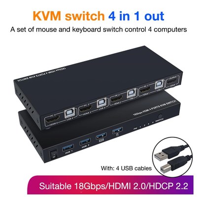 HDMI KVM Switch 4 In 1 Out HDMI Switcher USB Hub Connect Sw