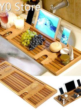 73.5 cm Bamboo Wooden Bathtub Tray Spa Bathtub Caddy Organiz