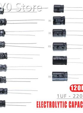 120pcs 50V 15 Values 1uF - 2200uF Aluminum Electrolytic Capa