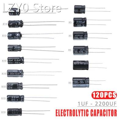 120pcs 50V 15 Values 1uF - 2200uF Aluminum Electrolytic Capa