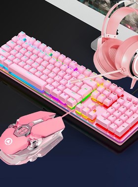 Pink Girl's Mechanical Gaming Combos 3200DPI E-sport Gaming