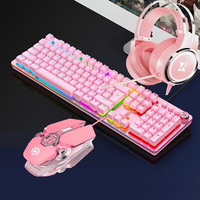 Pink Girl's Mechanical Gaming Combos 3200DPI E-sport Gaming