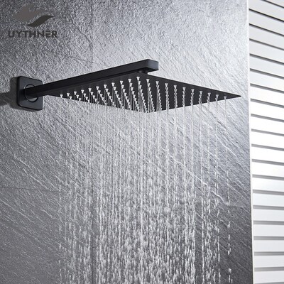 Matte Black Shower Head 8/10/12 inch Rainfall Ultrathin Sho