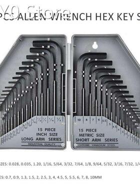 30pcs Allen Wrench Hex Key Set Steel SAE Metric Long Short A