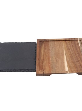 Creative Wood Snack Disc Wood Tray Black Slate Bread Plate L