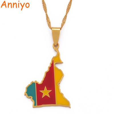 Anniyo Cameroon Map Flag Color Pendant Chain Necklaces Stain