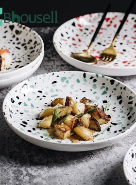 8 inch Nordic Style Ceramic Pasta Plate Terrazzo Tableware W